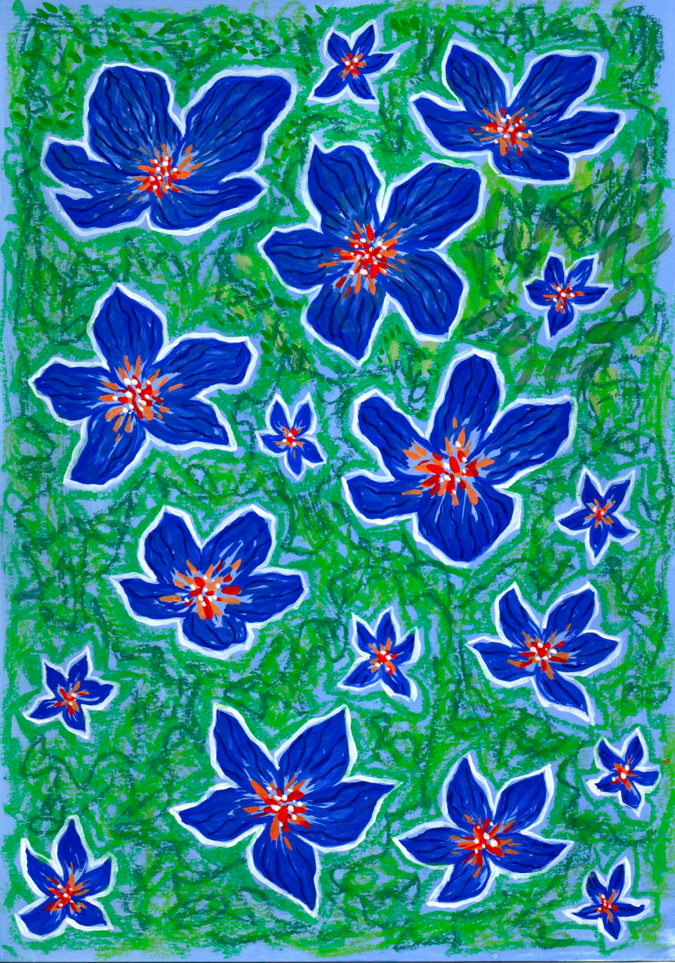 blue flowers in twighlight